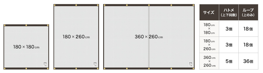 アウトドアサンシェード既製サイズスペック