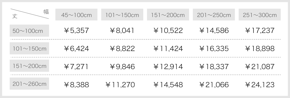 カーテン サイズオーダー 価格表