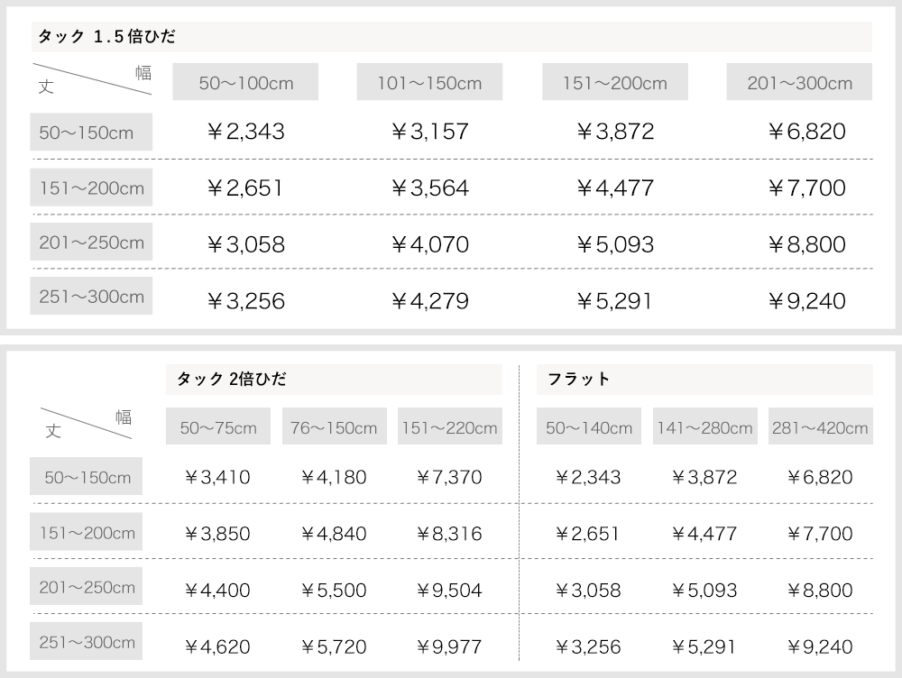 カーテン サイズオーダー 価格表