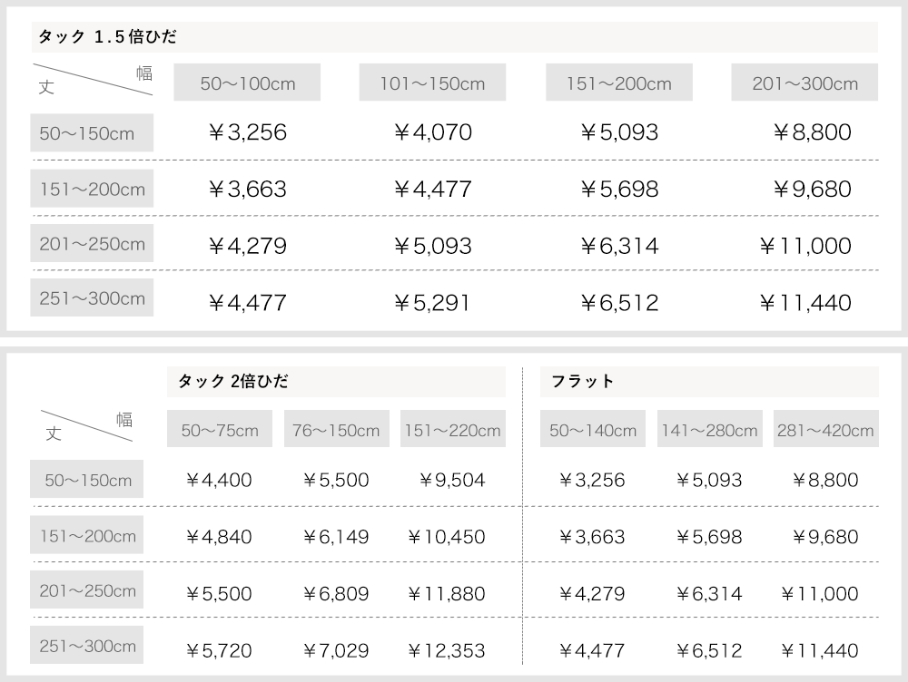 カーテン サイズオーダー 価格表