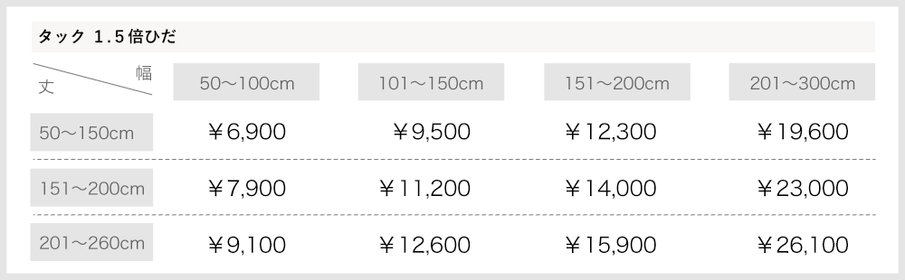 カーテン サイズオーダー 価格表