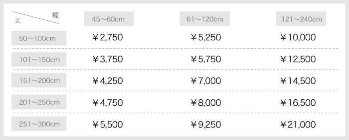 カーテン オーダーサイズ 価格表